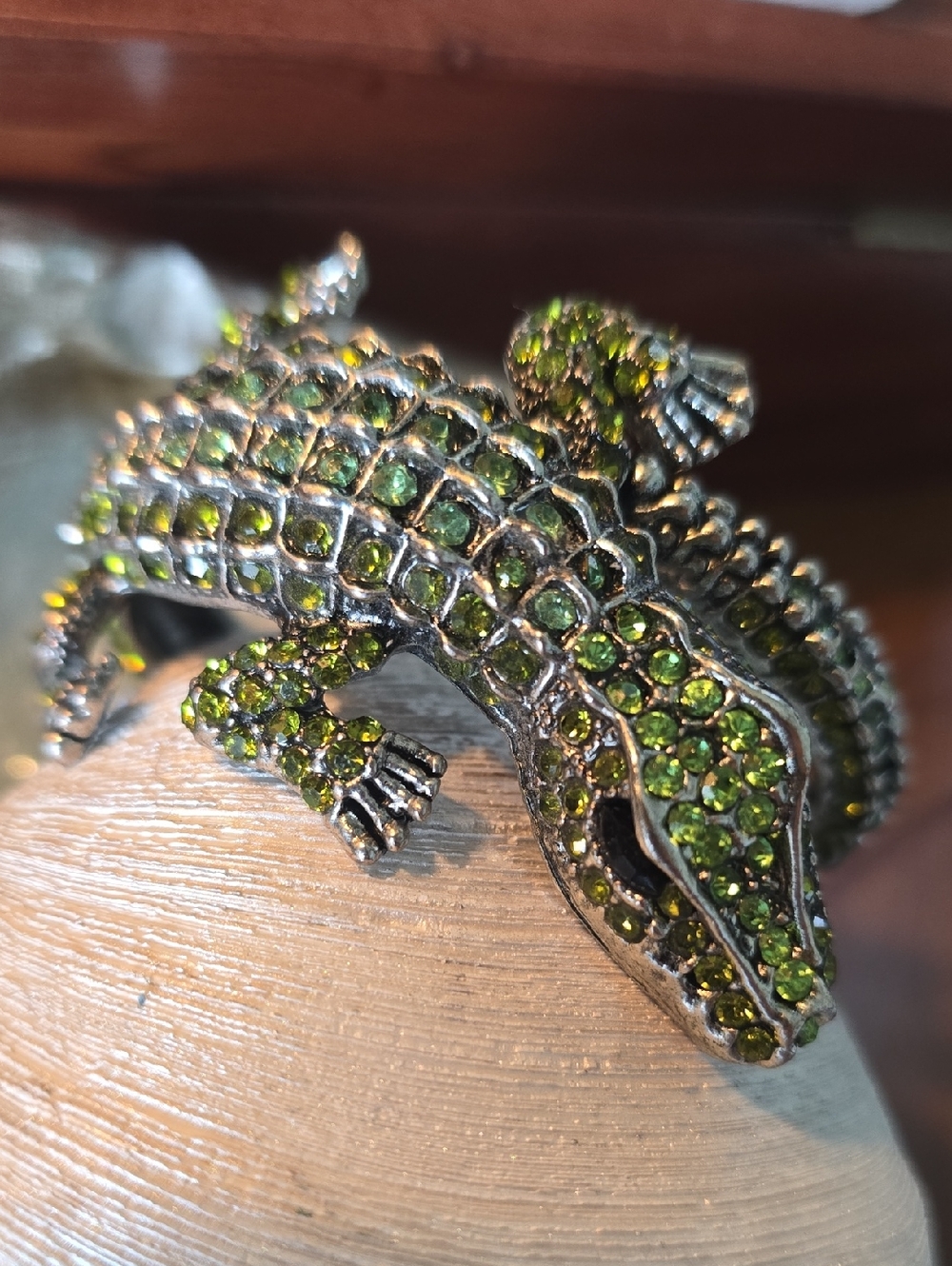 Green Jeweled Alligator Reptile Bangle - Picture 2 of 5
